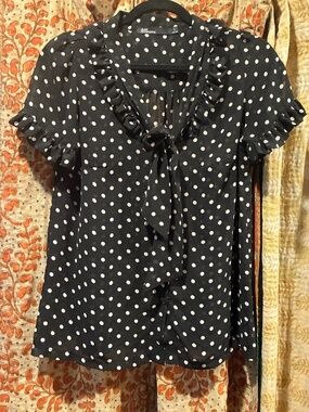 Dear Creatures Tie Neck Polka Dot Blouse Size S